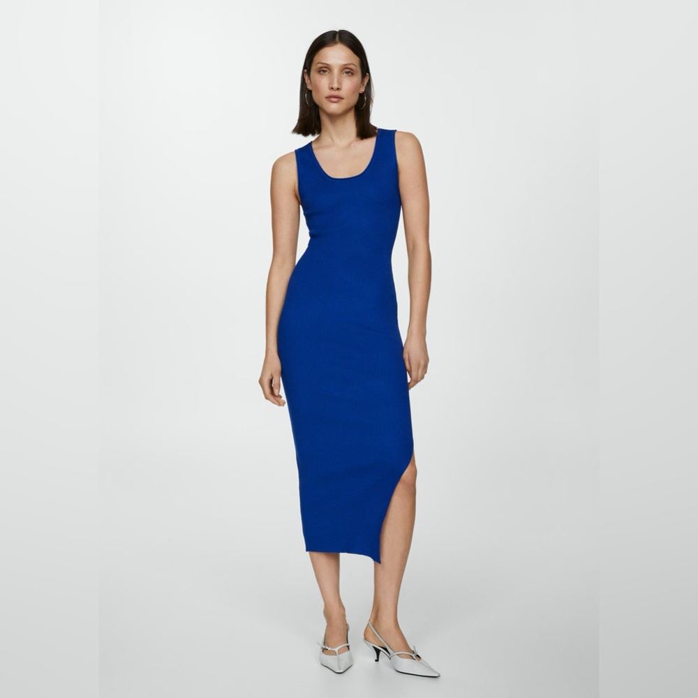 Mango ribbed royal blue dress